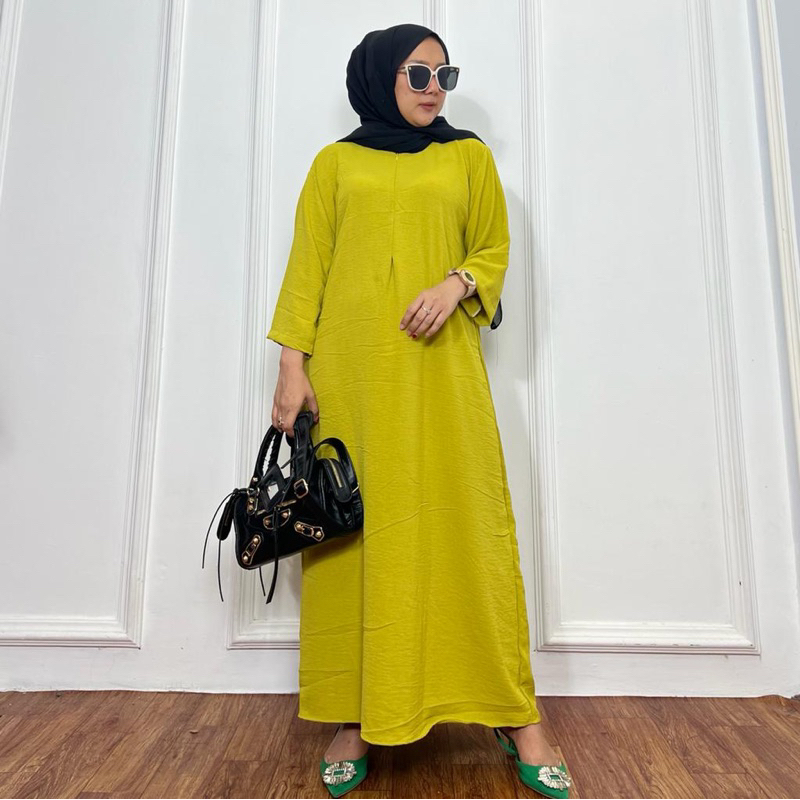 Daster Gamis Wanita Bahan Crinkle Adem Ringan Elegan untuk Santai dan Rumah