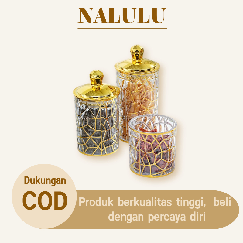 Toples penyimpanan transparan dengan motif emas, wajib dimiliki saat lebaran, cantik dan elegan
