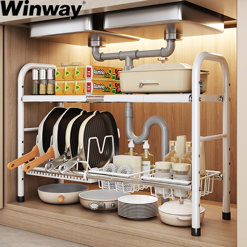 Rak Bawah Wastafel Rak Panci Dapur Rak Kolong Dapur Rak Wastafel Serbaguna Rak Dapur Stainless Steel