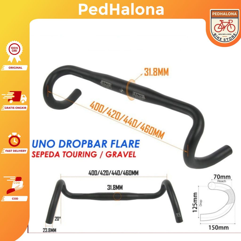 UNO FL12 Dropbar Flare Stang Sepeda Gravel Touring Roadbike Alloy
