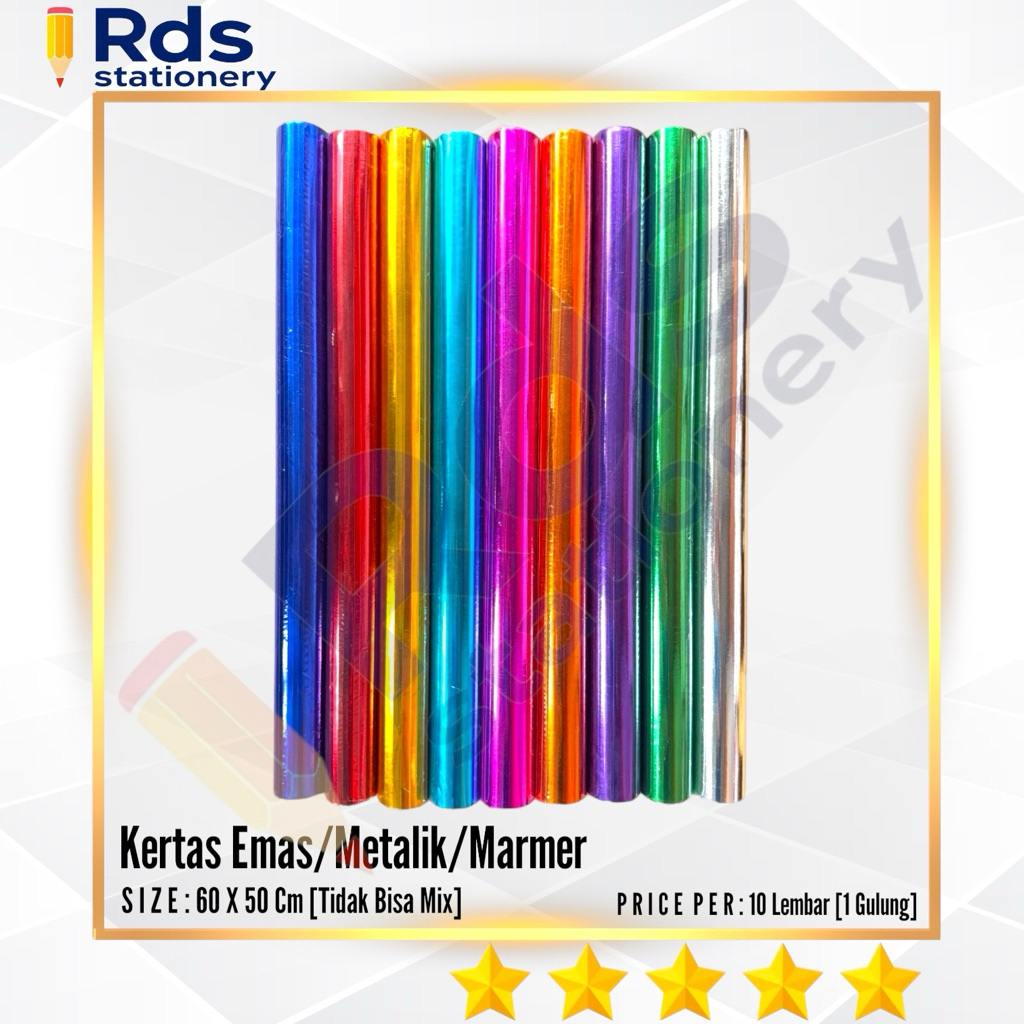 Kertas Emas/Metalik/Marmer/Prada 10 Lembar [1 Gulung]