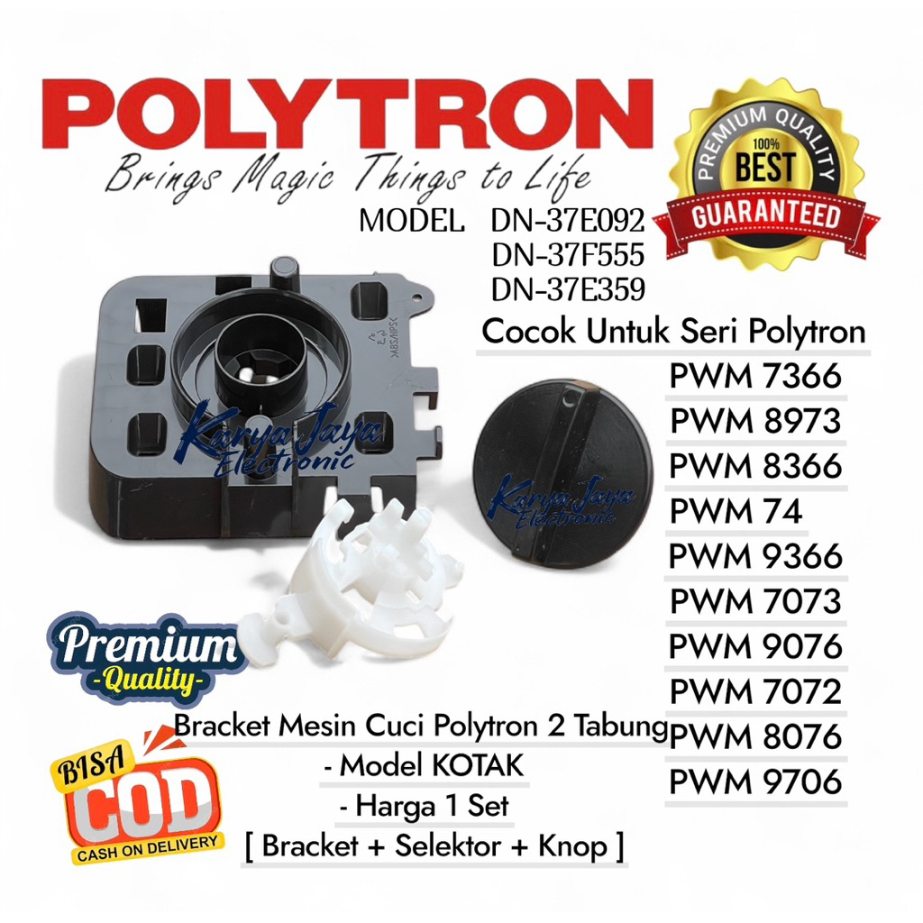 Set Bracket+ Selektor +Knop HITAM - Braket Mesin Cuci Polytron Model KOTAK -DN37E359- Seri PWM 7366 