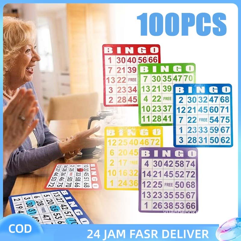 100Pcs Bingo Game Kartu Bingo Lengkap Set Permainan Bingo Nomor Bingo Papan Bingo Besar 5 Warna Bing