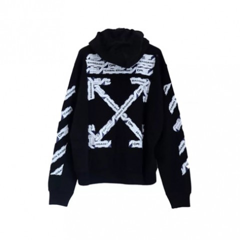 OFF WHITE AIRPORT TAPE SLIM ZIP HOODIE BLACK MULTICOLOR