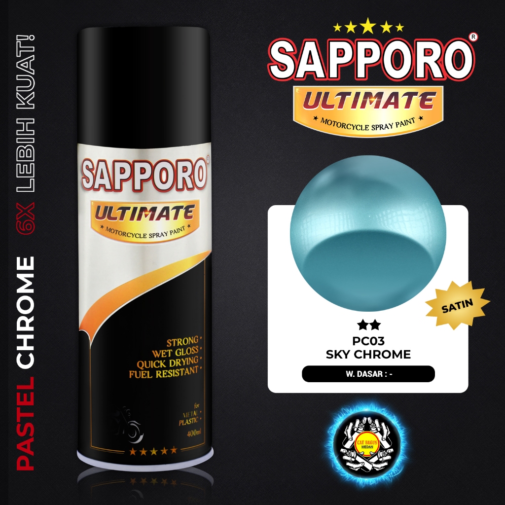 CAT SEMPROT SAPPORO ULTIMATE PC03 SKY CHROME WARNA KROM ICE BLUE BIRU TELOR ASIN SILVER KEBIRUAN SEM
