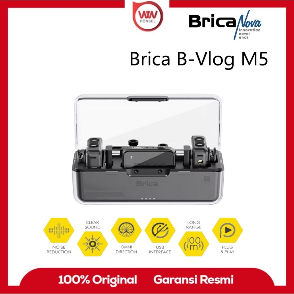Brica B-VLOG M5 Dual Wireless Microphone - Clip On Mic Vlog - With Charging Case Mic Wireless