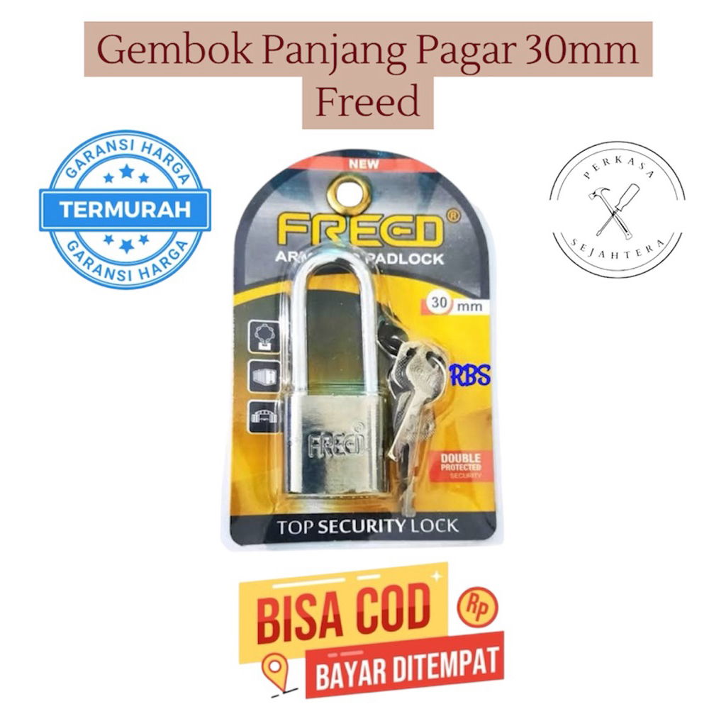 Gembok Panjang Pagar Freed 30mm / Gembok Nekel Freed 30mm