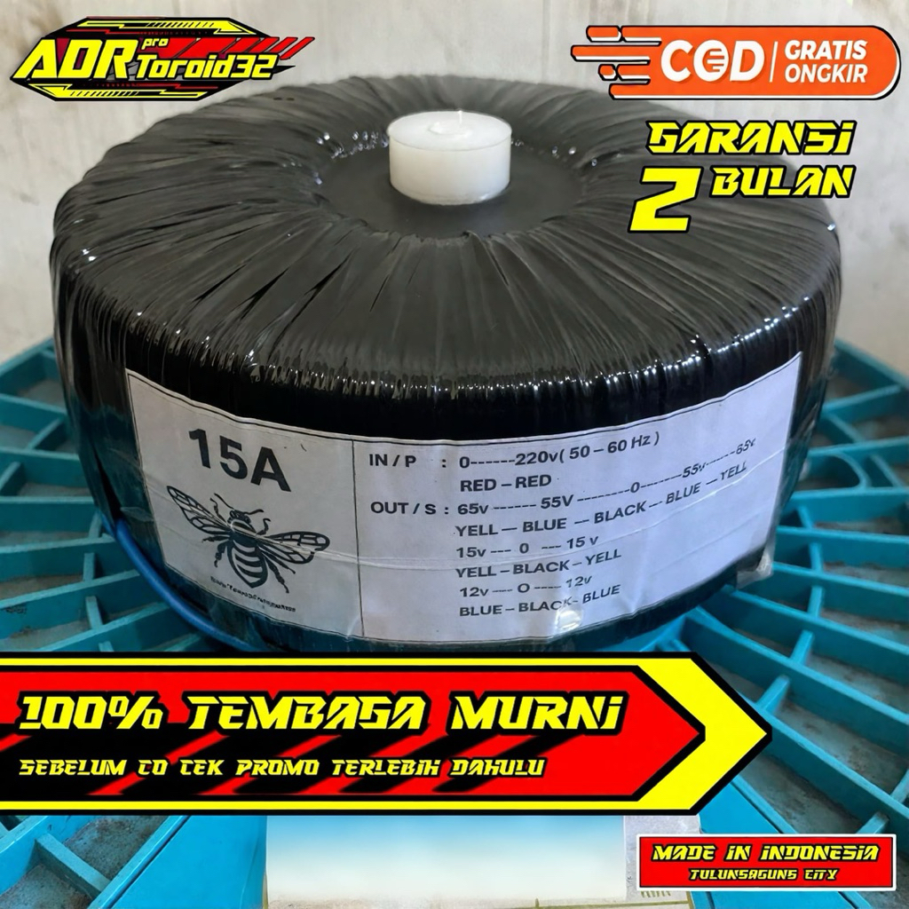 Trafo Donat 15A ct65 Bee full tembaga murni import