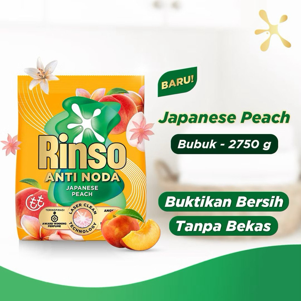 Rinso SensiFresh Detergent Bubuk Detergent Wangi Segar 48 Jam Japanese Peach 2750g