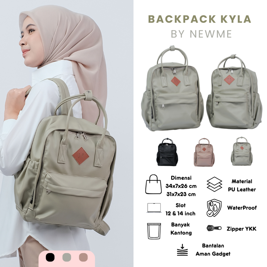 saywayname - Backpack Kyla Tas Ransel Laptop Tablet 12/14 Inch, Waterproof, YKK, Tas Wanita, Tas