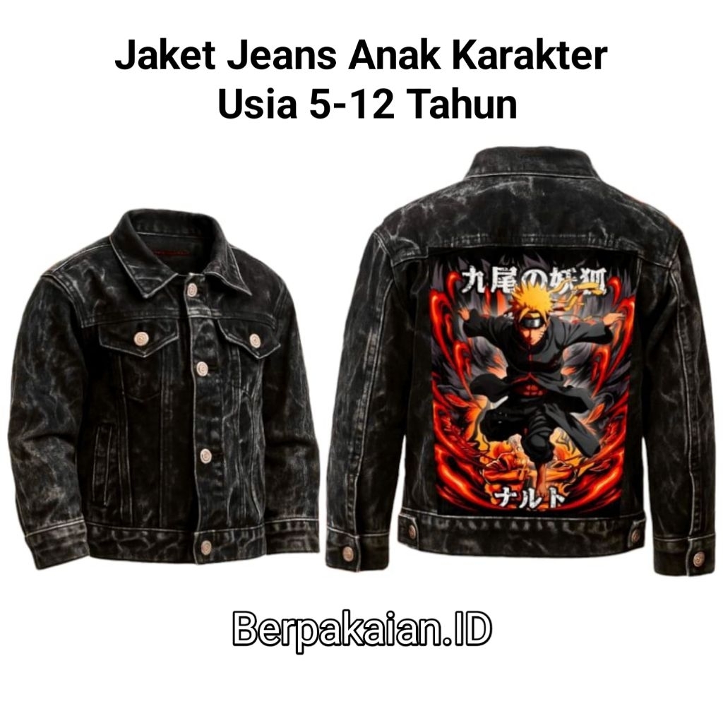 Jaket jeans Denim Anak Printing Terbaik Jaket Anak Cowok/Cewek Snow black Premium 5-12tahun