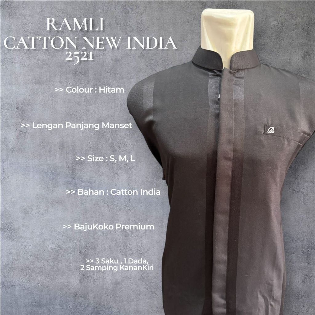 Obral Ramli Baju Koko Katun India Hitam Polos
