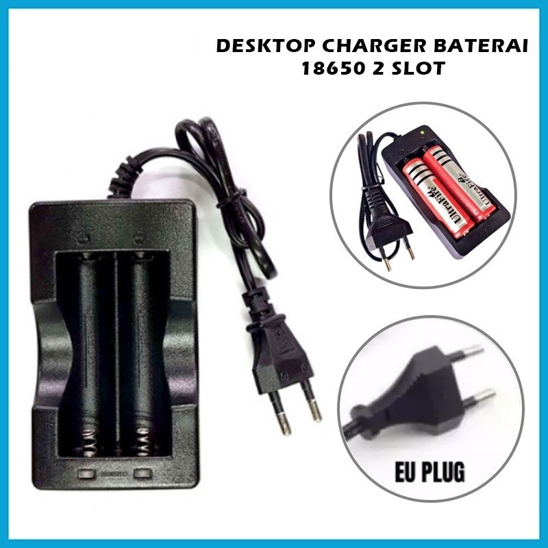 Charger Desktop Baterai 18650 2 Slot Kabel / Casan Batre 18650 / Alat Cas Battery Fast Charging Berk