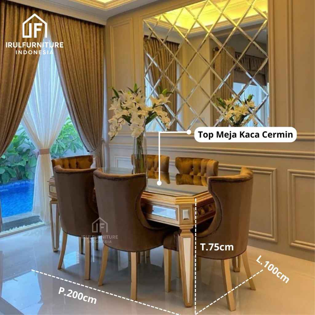 Meja makan kombinasi kaca kursi makan kombinasi kaca meja makan minimalis mewah modern | IFI-03