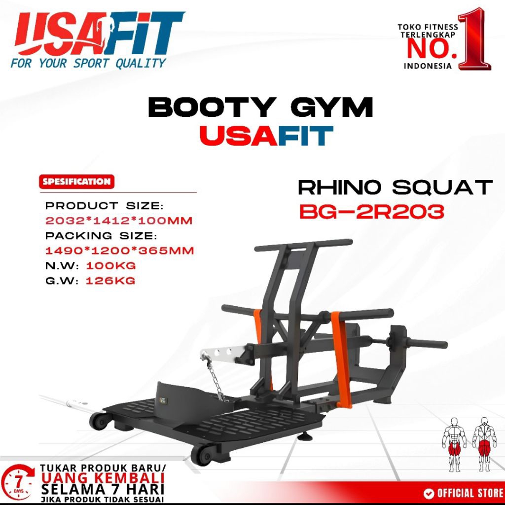 Rhino Squat Machine Alat Fitness Gym Usafit BB-2R203
