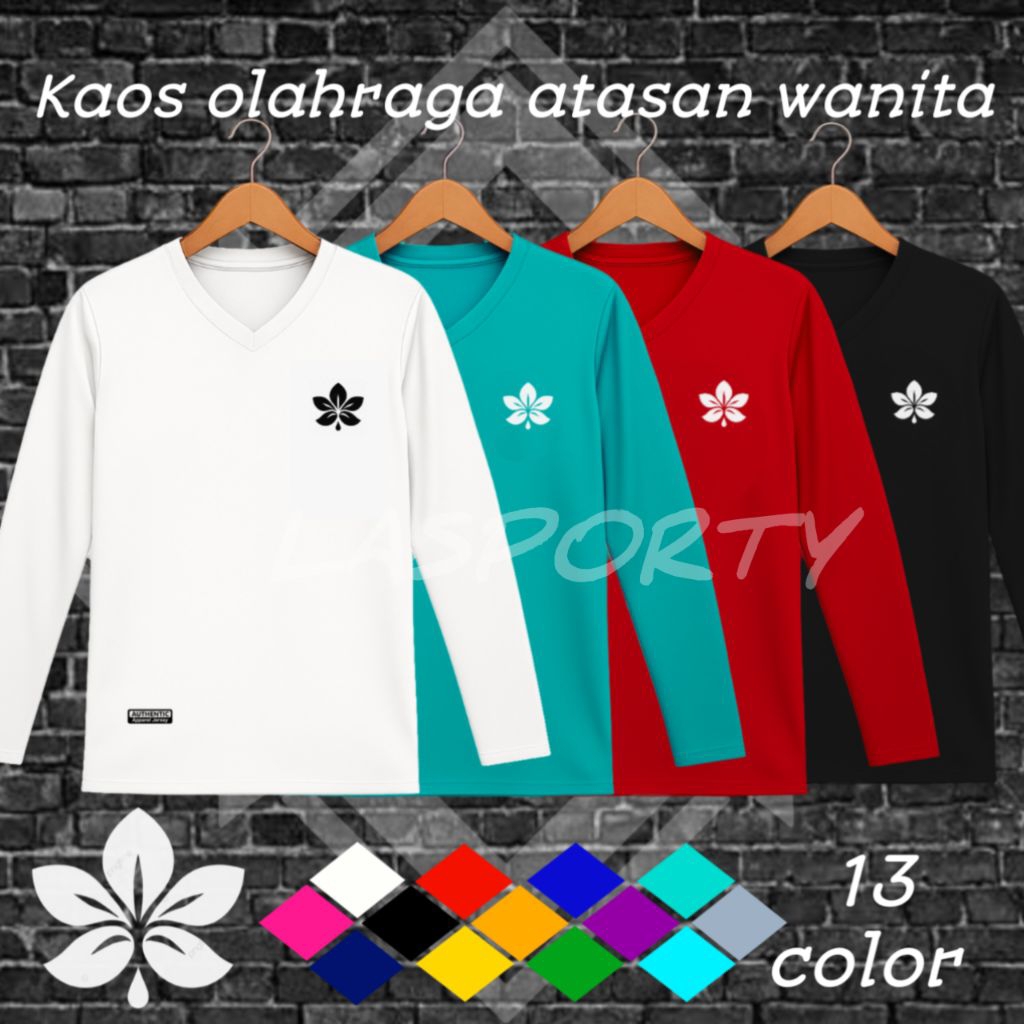 kaos olahraga atasan wanita lengan panjang senam jumba dryfit milano banyak pilihan warna