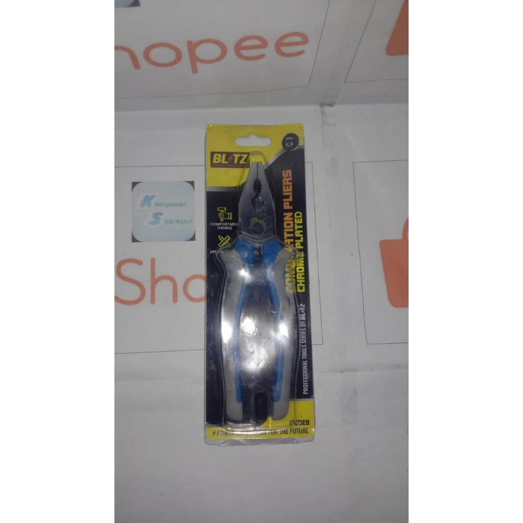 Tang Kombinasi Blitz 8" Crome / BLITZ 280-8 Tang Kombinasi Chrome 8 inch Gagang Karet 8" Blister