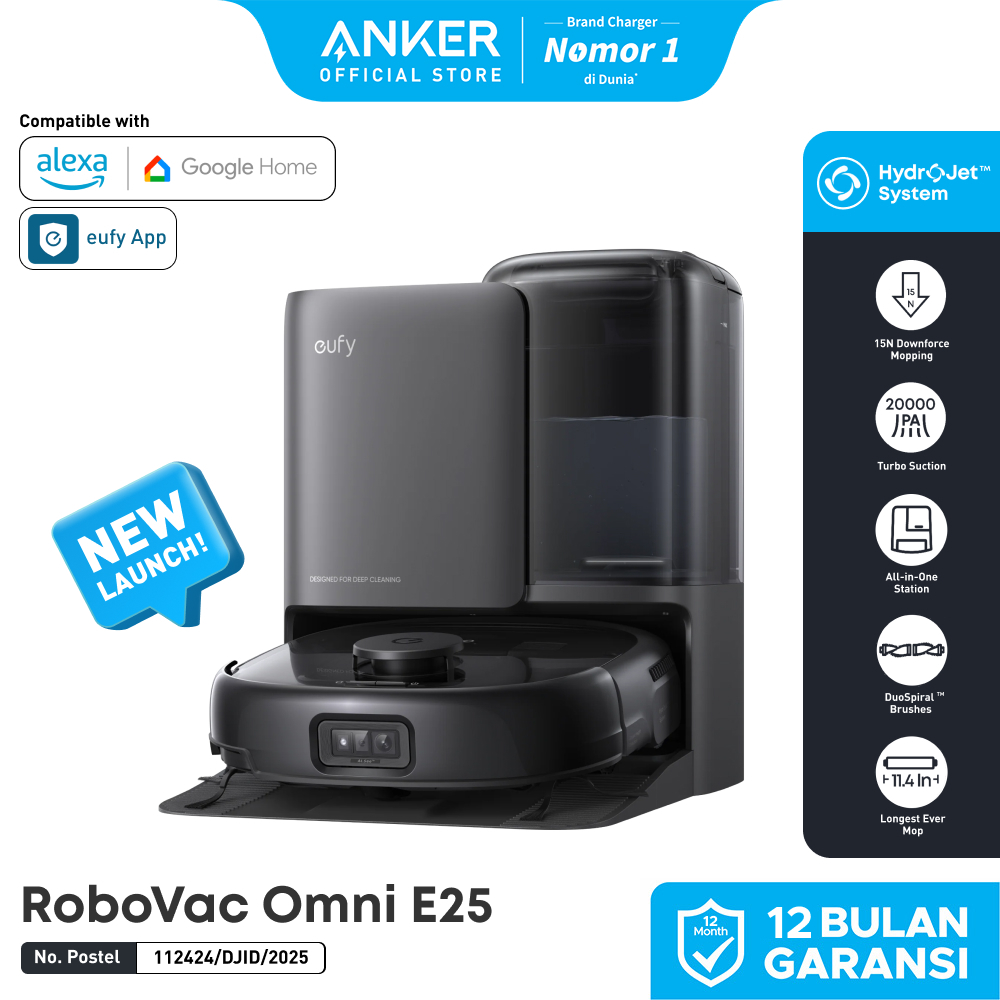 Eufy Robot Vacuum Omni C20 / E25 All-in-One Station Mop Combo, HydroJet System, Zero-Tangle Design, 