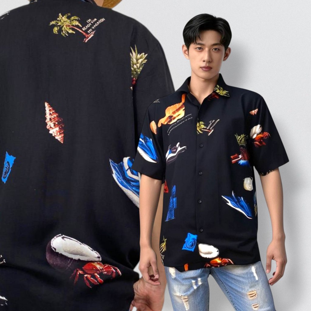 KEMEJA RAYON PREMIUM LENGAN PENDEK | MOTIF HAWAII, DAUN, POHON, BUNGA / VINTAGE KOREAN STYLE