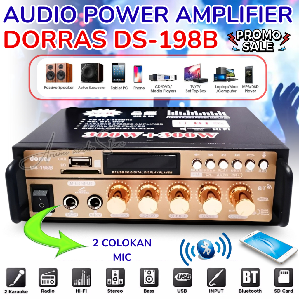 Power Amplifier Dorras Ds-198b 600w Amplifier Bluetooth Karaoke Mini Fleco Audio Power Dorras Ds-198