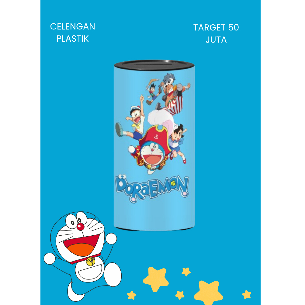Celengan Karakter Kartun Plastik Permanen Buka Tutup Motif Karakter Doraemon Spongebob Tabungan Anak
