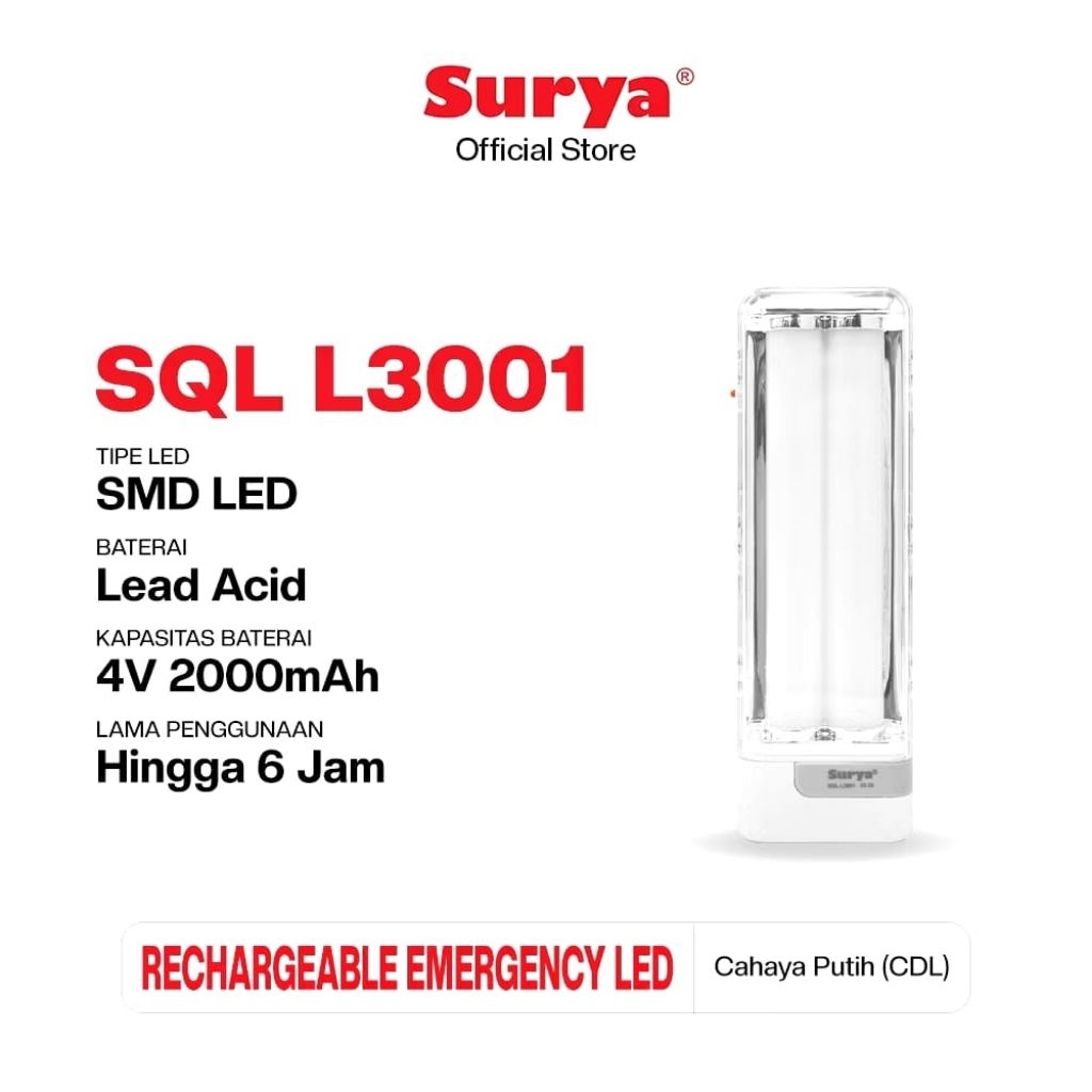 Lampu Emergency Surya SQL L3001 2000 mAh