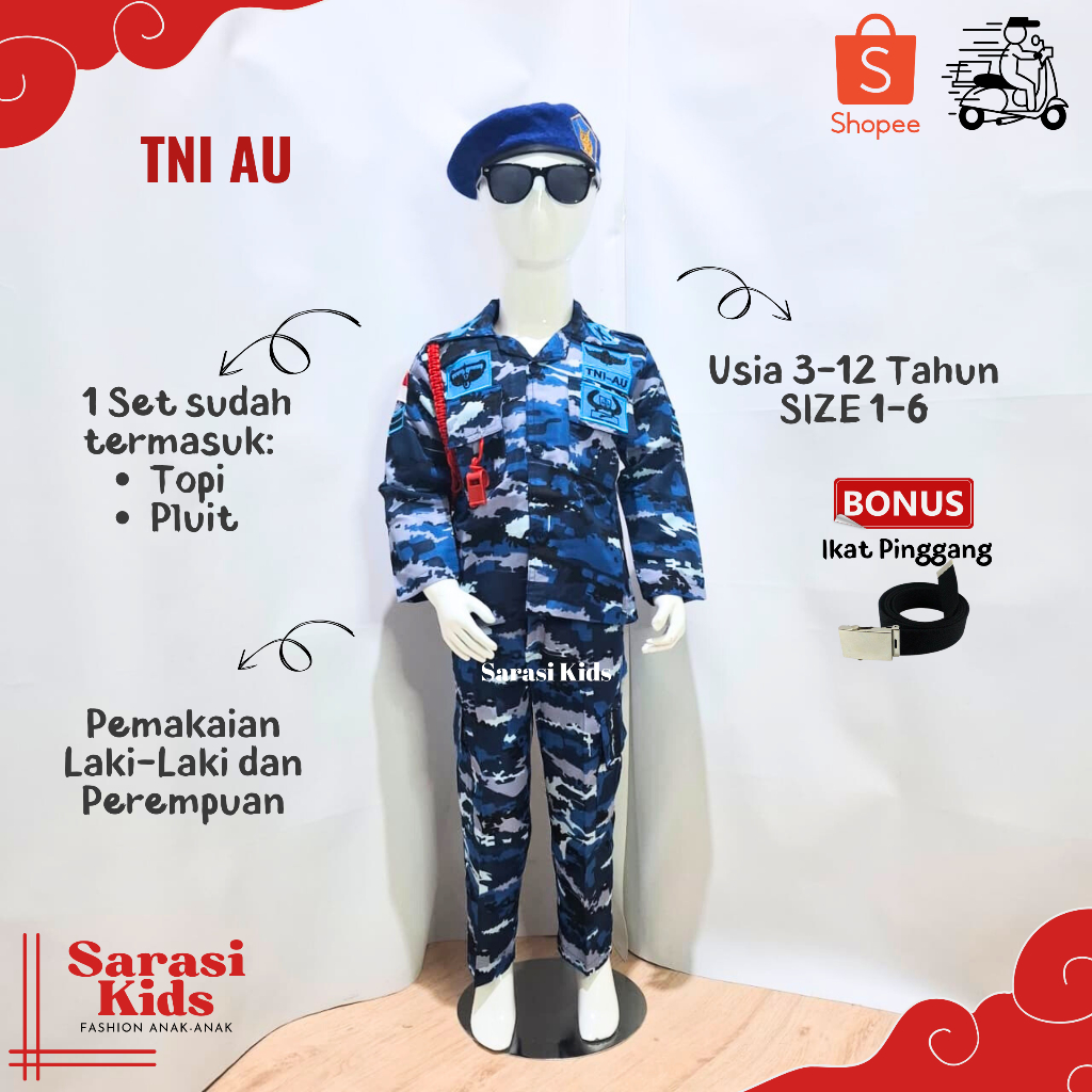 Sarasi - Baju Profei Anak - Baju TNI AU Anak Laki dan Perempuan Kostum Tni AU Baju PDL TNI AU