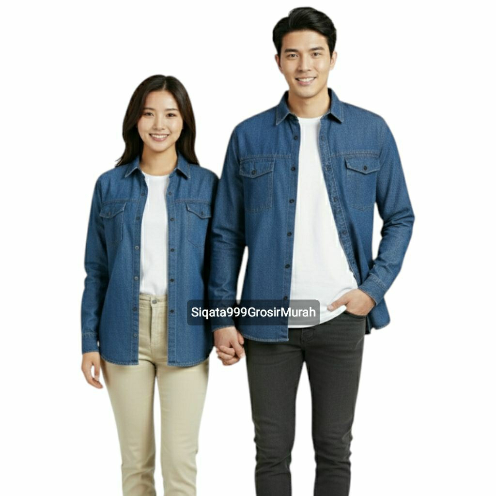 Kemeja Levis Slim Fit Pria Bahan Jeans Denim Hem Couple Cewek Cowok Biru Muda Biru Tua Hitam Size L-