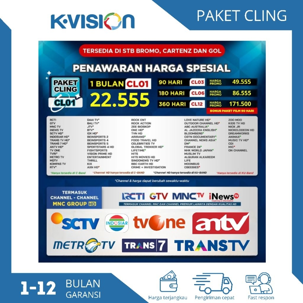 PAKET CLING K-VISION (BROMO CARTENZ DAN GOL) GARDINER OPTUS LGSAT