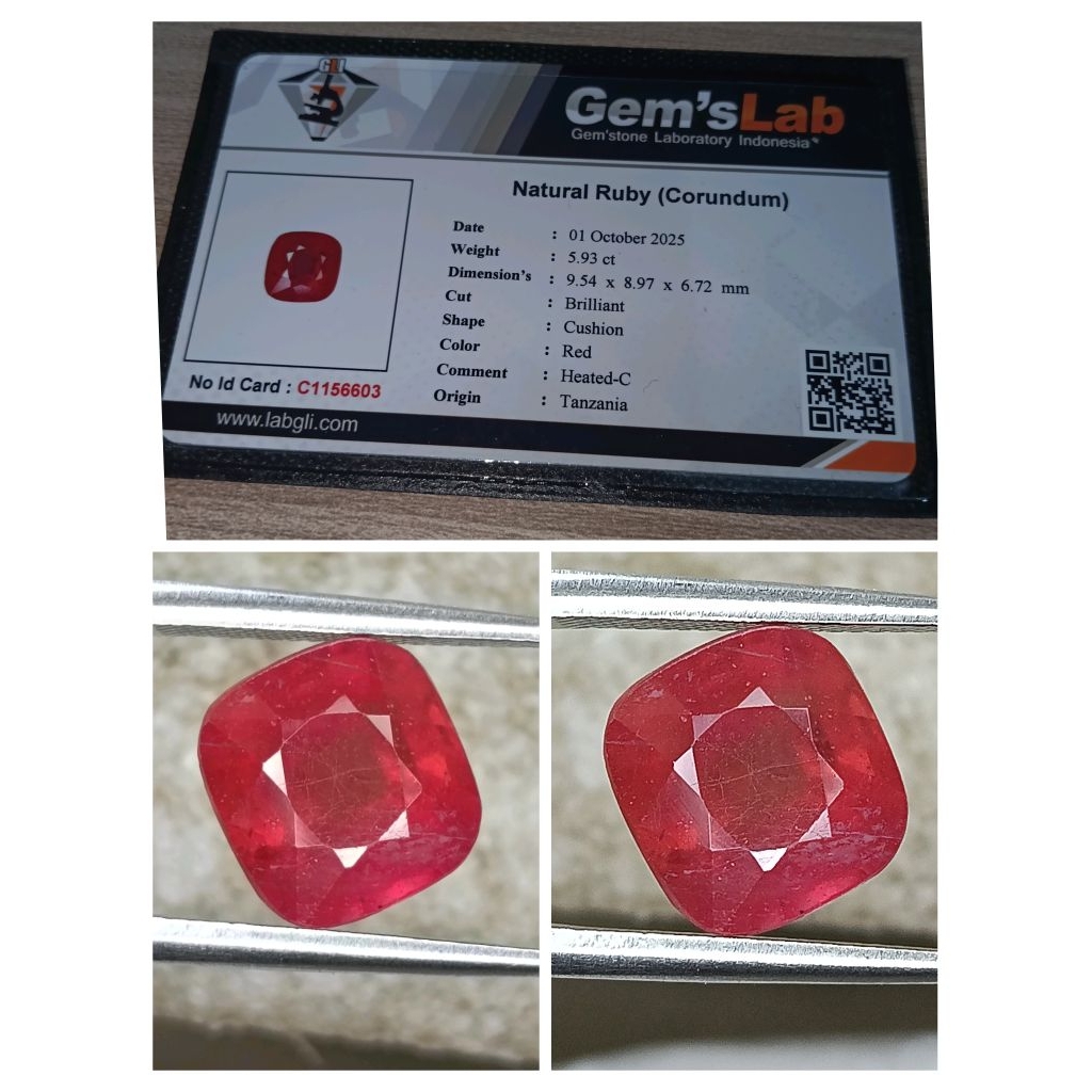 Natural red Ruby pigeon blood (corundum) memo GLI