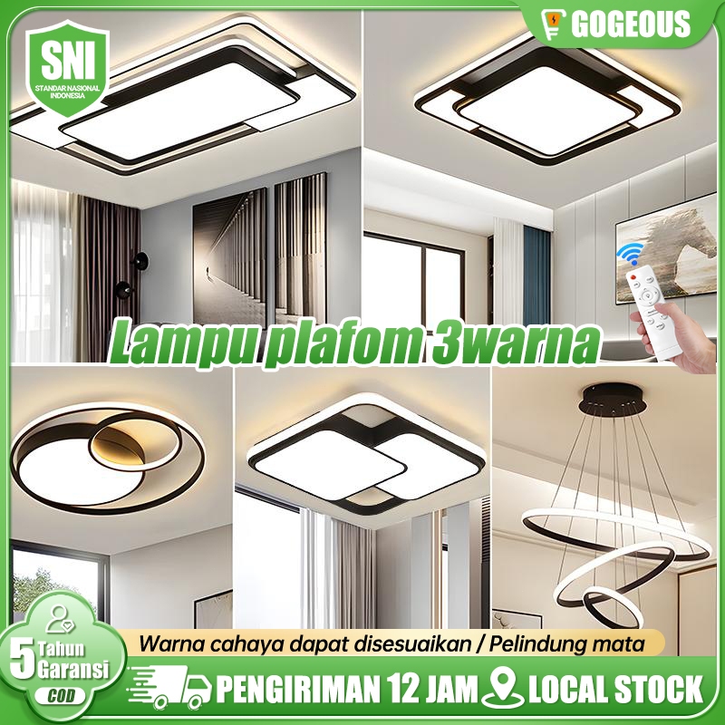 GOGEOUS Lampu Plafon LED 48W lampu plafon minimalis Ceiling Lampu Lampu Plafon 3 Warna LED Modern Mi