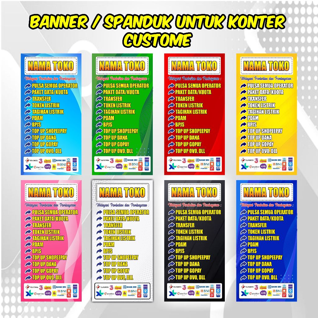 BANNER SPANDUK KONTER PULSA 60X160 BERDIRI TANPA TIANG X BANNER