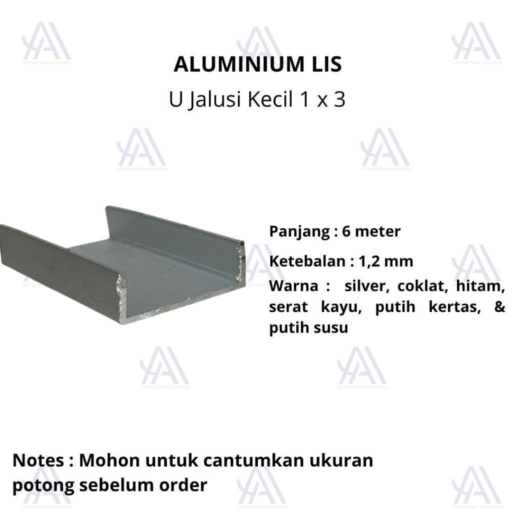 Lis U Aluminium 1 x 3 cm