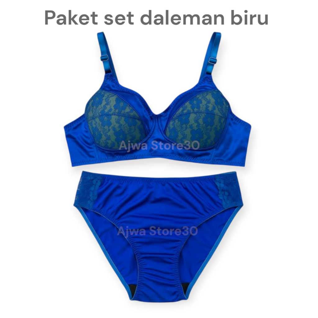 PAKET HEMAT STELAN BRA BH TANPA KAWAT & CD CELANA DALAM/ SETELAN WARNA BIRU