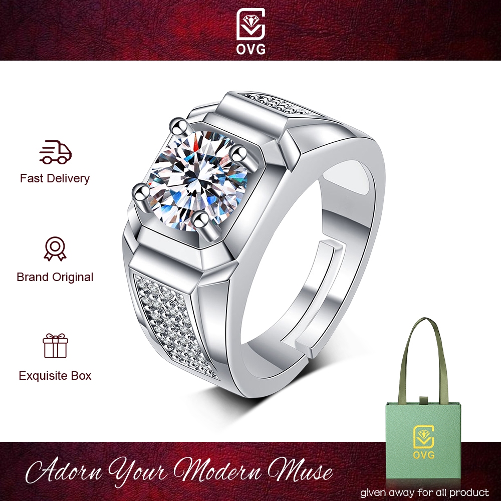 Cincin Pria Adjustable dengan Batu Zircon Berlapis Perak untuk Pria Modern