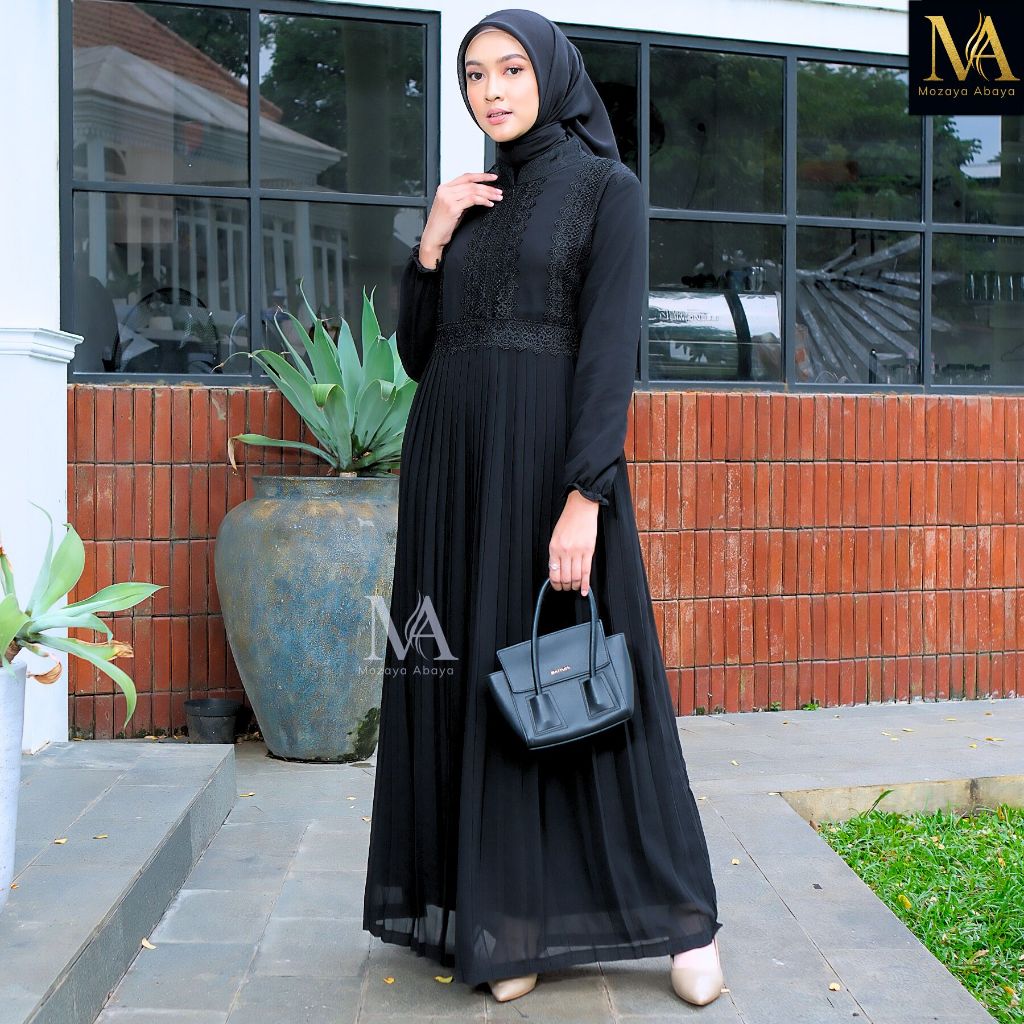 Mozaya Abaya - Baju Gamis Hitam Wanita Kekinian - Dress Abaya Warna Hitam Haji Umroh Terbaru