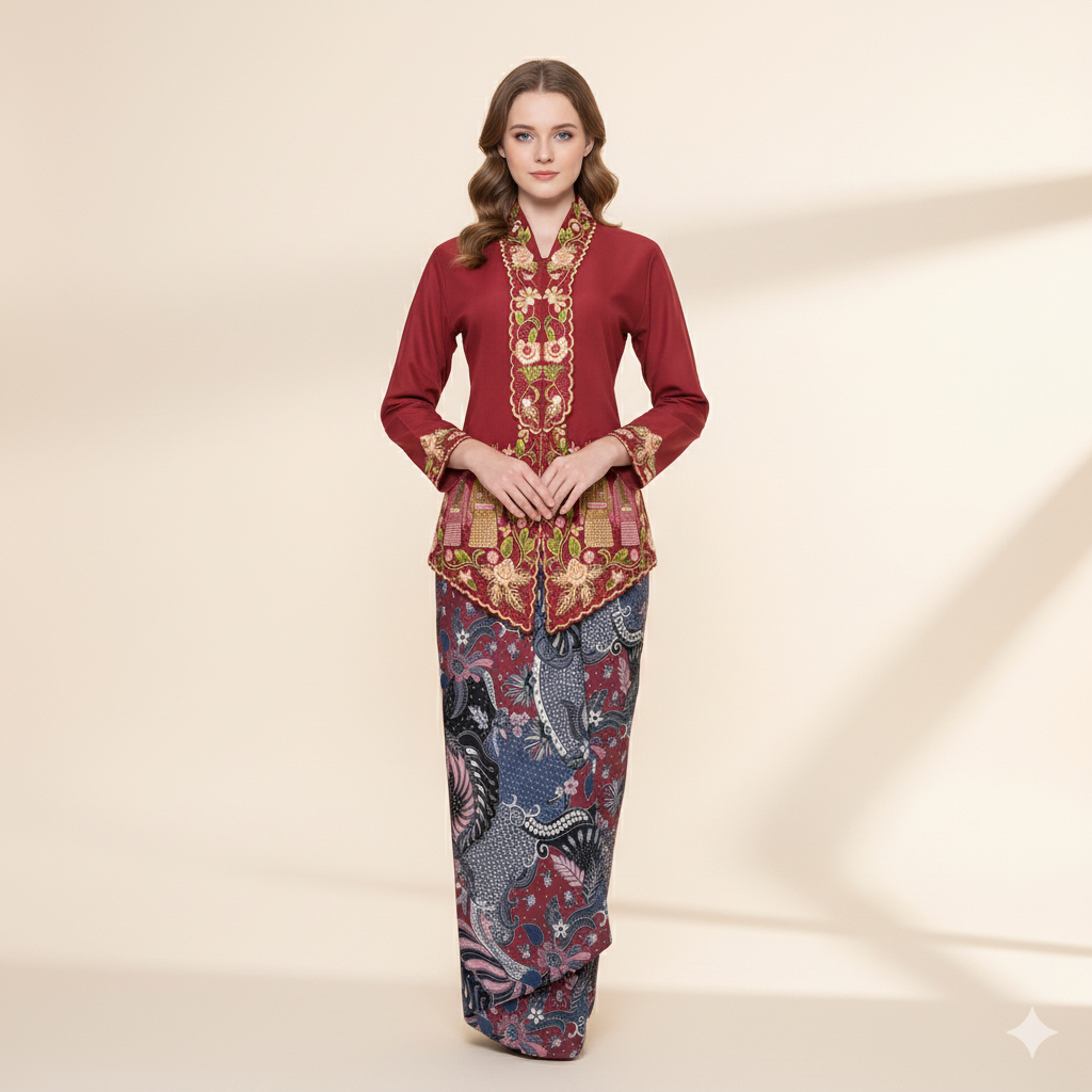 Kebaya Encim Ondel Ondel Jakarta  Katun Merah 710