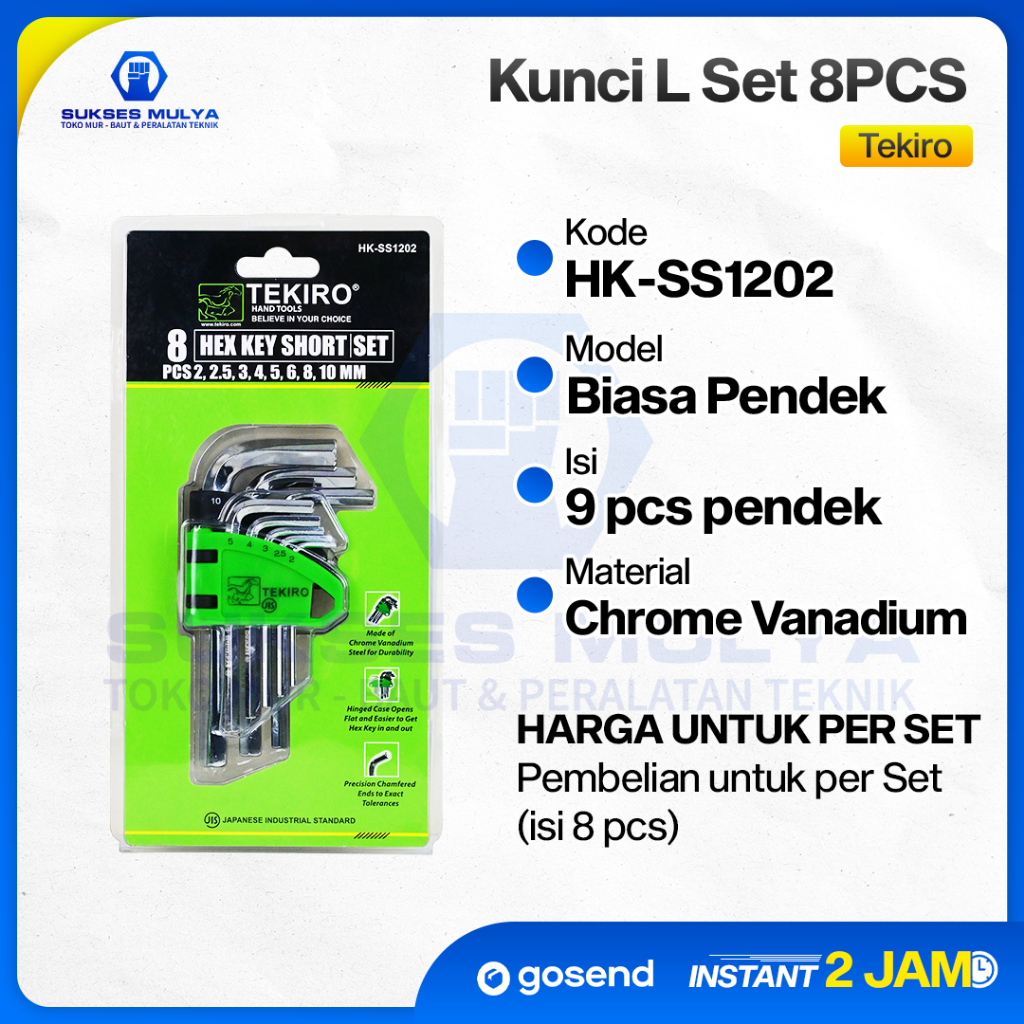 TEKIRO Kunci L Set Biasa Pendek 8 pcs Metrik