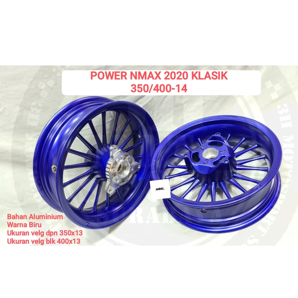 SEPASANG VELG POWER MOTOR NMAX 2020 KLASIK UK.350/400 RING 13 WARNA BIRU / PUTIH