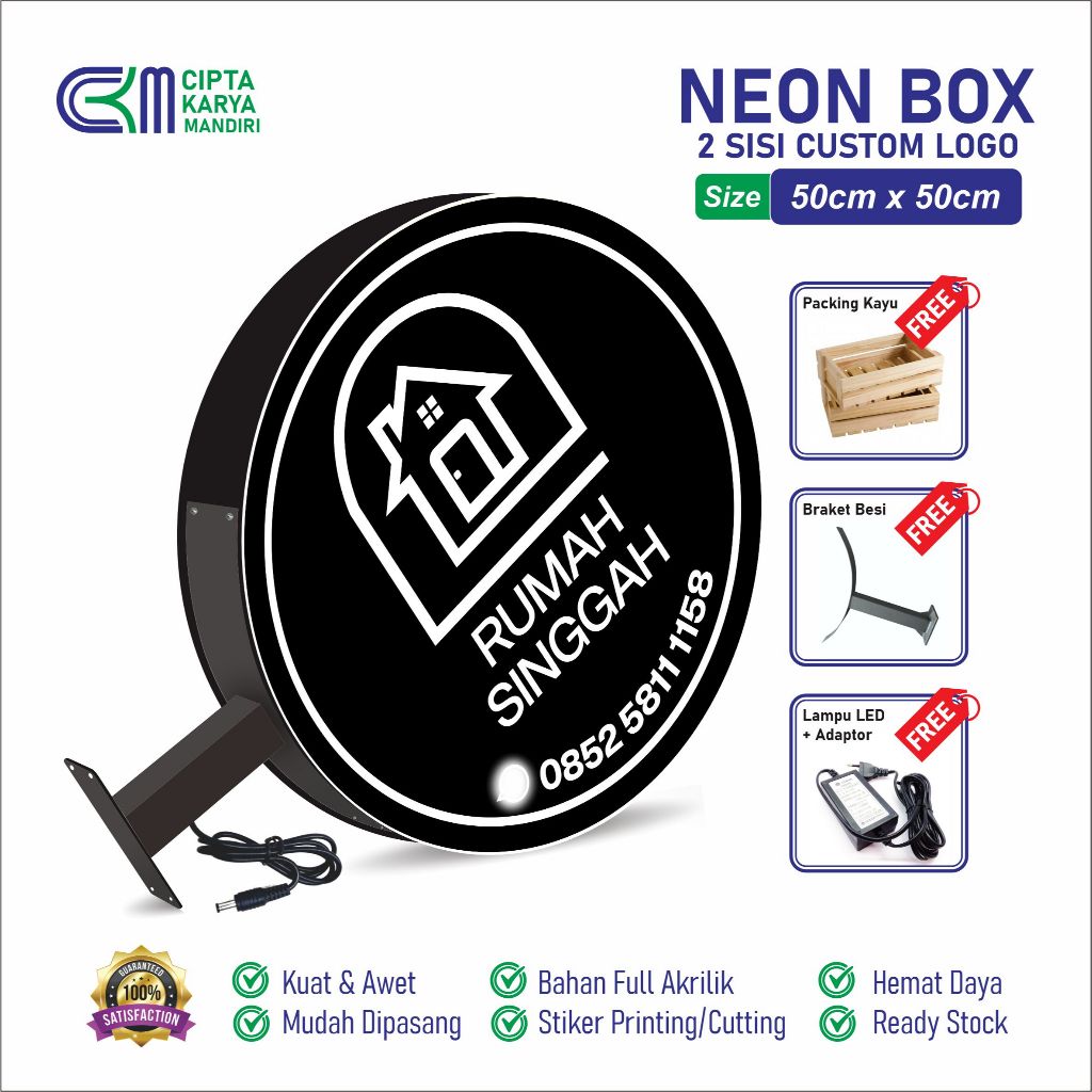 Neon Box Akrilik 2 Sisi Siap Pasang | Neon Box Outdoor