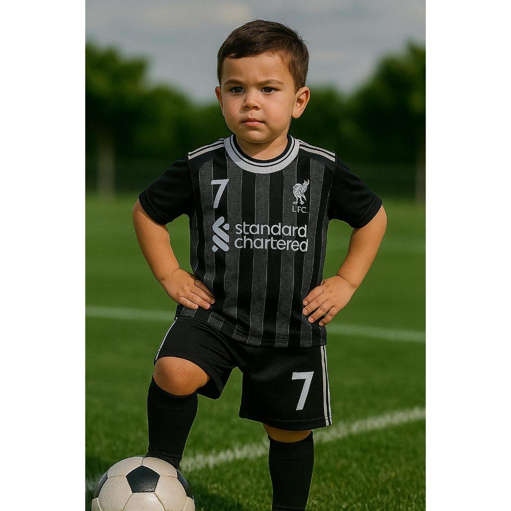 Jersey Anak Liverpool Hitam Terbaru 2025/2026 / Setelan Baju Bola Anak Laki Laki / Kaos Anak Murah