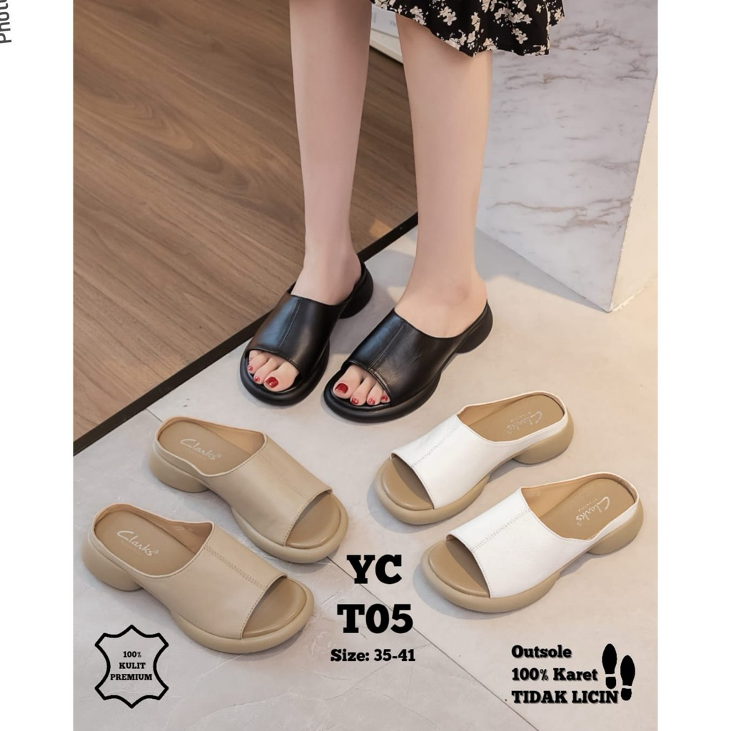 TERMURAH Sendal Clarks YC-T05 Leather Sandal 3,5cm / Sendal fashion clark wanita import / Slipper sl