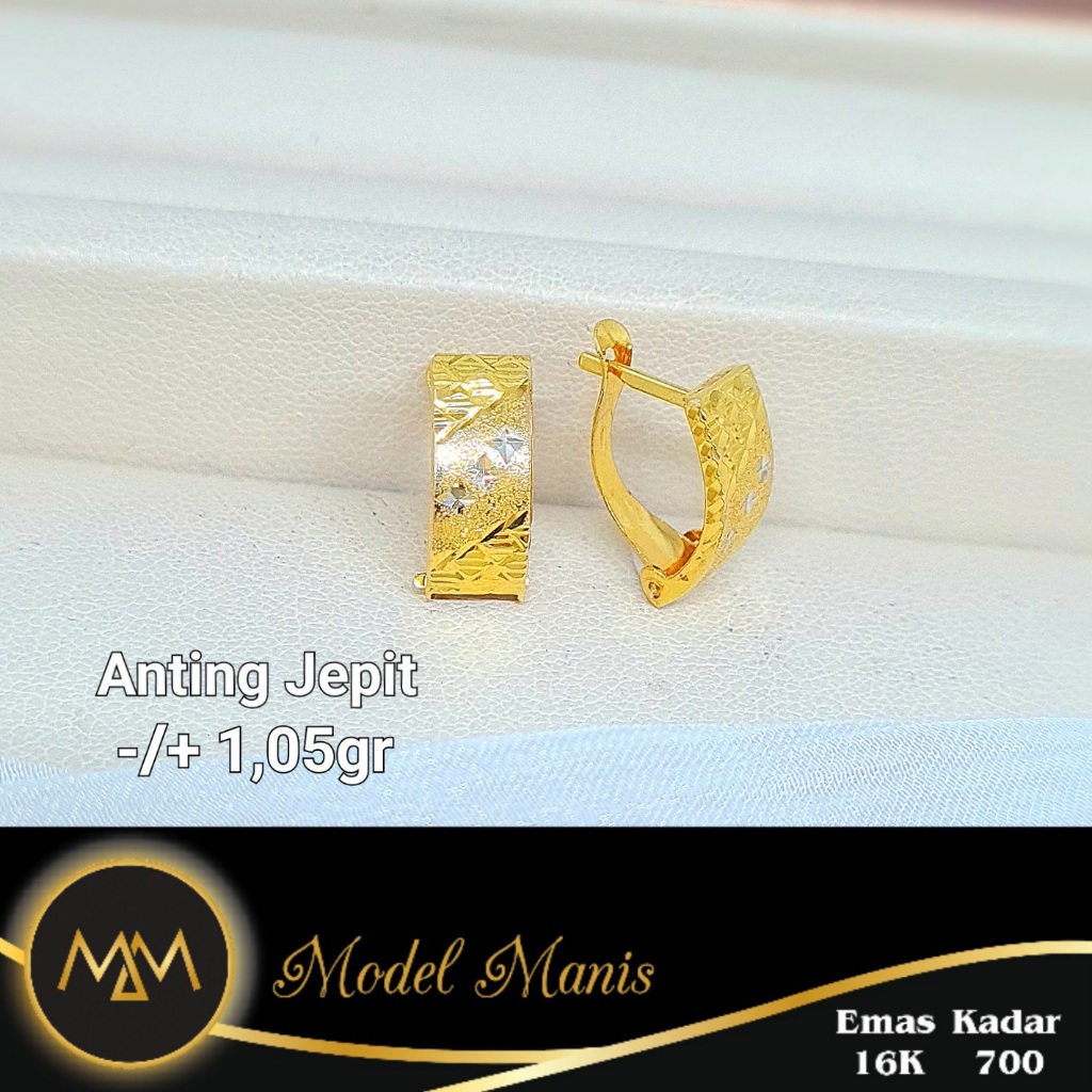 Model Manis Gold - Anting Jepit Bangkok Pasir Kilap Kuning - Emas 16k 700