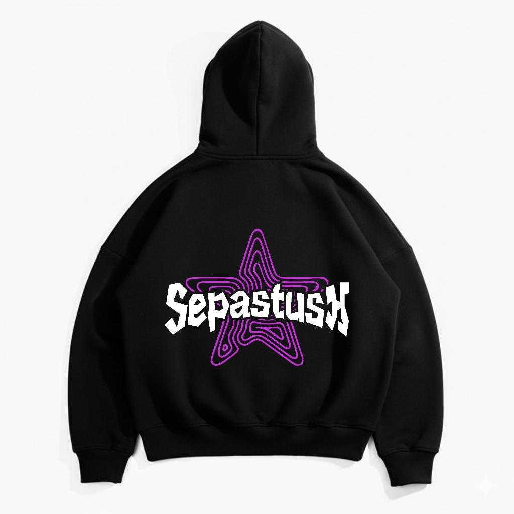 SEPASTUSH Hoodie Boxy Crop Oversized Starsnow - Black Hoodie Pria