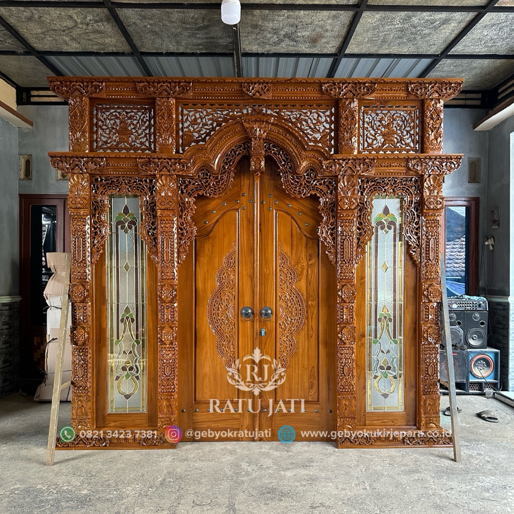 Pintu Gebyok 3 Meter Klasik Ukir Jepera Terbaik Kaca Patri 3d Kualitas Premium
