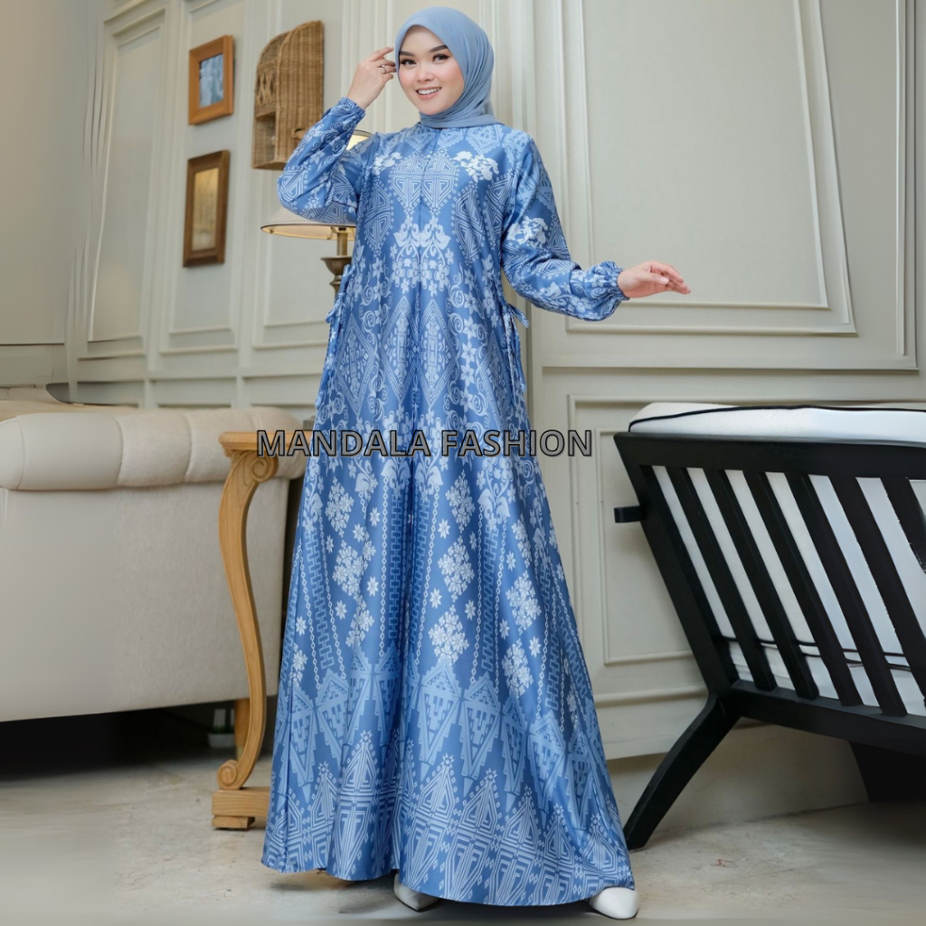 COD Gamis Bunga Silk Premium Motif Mewah Butik Terbaru | Dress Silky Elegan Bunsui Pesta & Pengajian