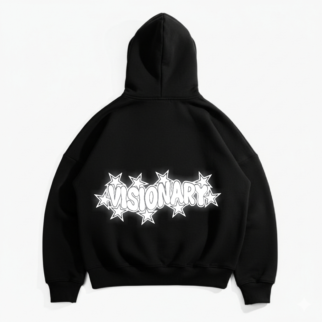 SEPASTUSH Hoodie Boxy Crop Reflective Oversize Visionary - Black Hoodie pria