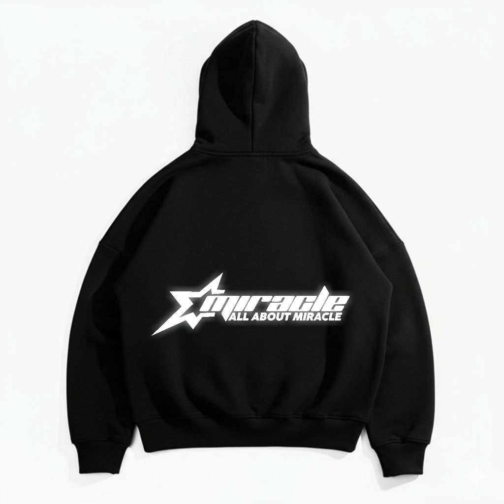 SEPASTUSH Hoodie Boxy Crop Reflective Oversize Miracle All About Miracle - Black Hoodie Pria