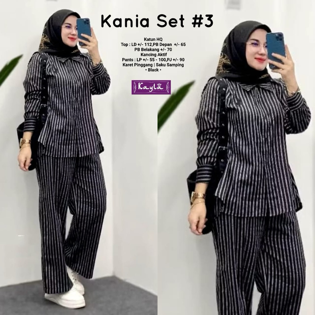COD= NO CANCEL• Kania Set #3 by Kayla• Setelan Celana Salur Best Seller