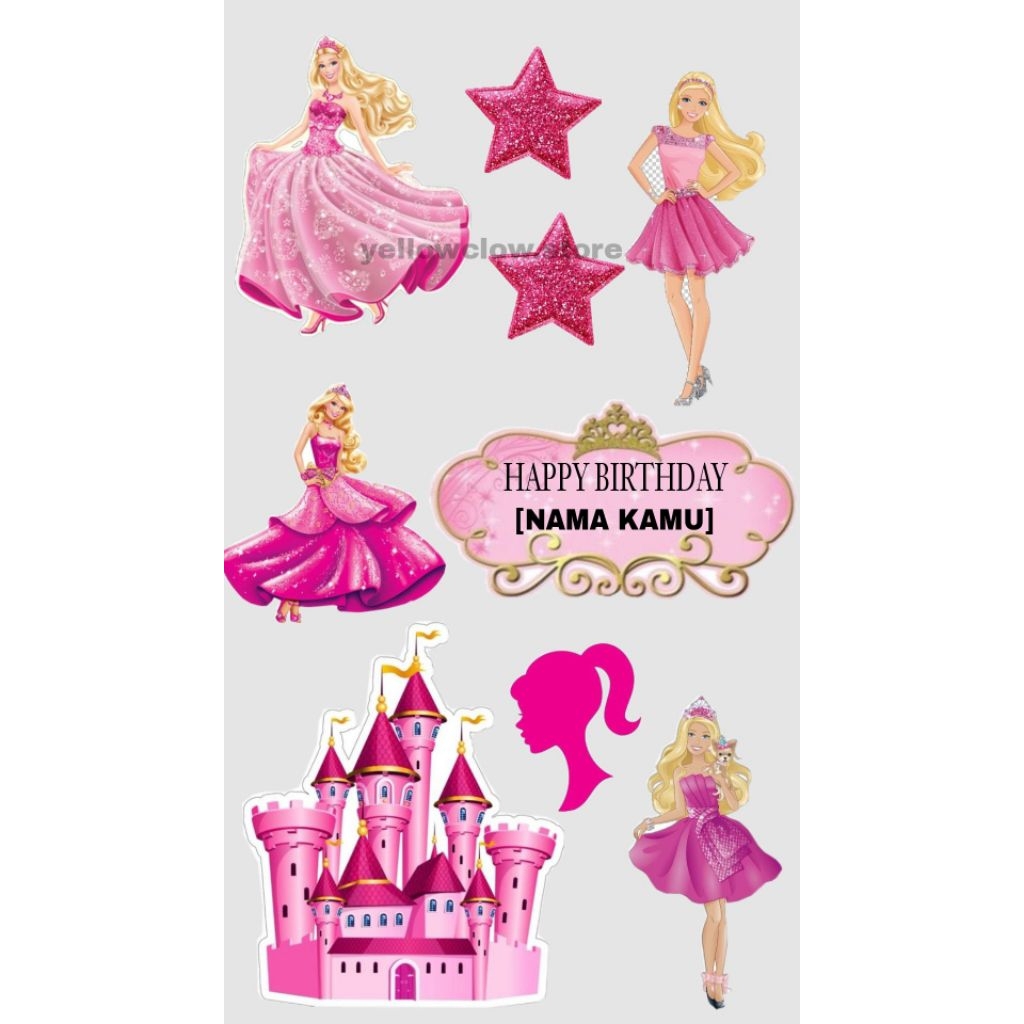 Topper Custom Nama Barbie/Topper Kue Ulang Tahun Tema Barbie